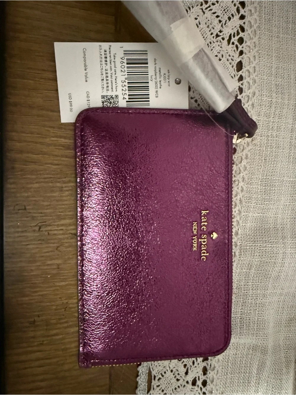 NWT Kate  spade metallic dark raspberry  wristlet